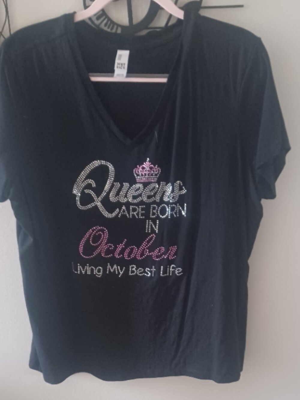 PLUS District Bling Black Queens are Born in Oct Living My Best Life V Top XXL
